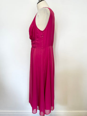 LK BENNETT RASPBERRY PINK SLEEVELESS FLOATY FIT & FLARE SPECIAL OCCASION DRESS SIZE 14