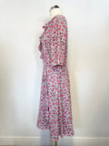 FENN WRIGHT MANSON PALE GREY & PINK PRINT SHORT SLEEVE DRESS SIZE 12