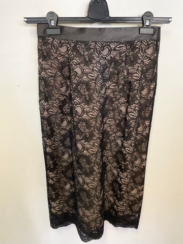 FRENCH CONNECTION BLACK & NUDE LINED LACE PENCIL SKIRT SIZE 10