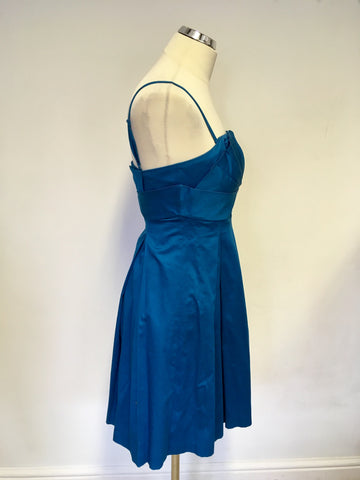 TED BAKER KINGFISHER COTTON STRAPLESS / STRAPPY OCCASION DRESS SIZE 1 UK 8