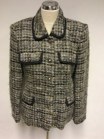 JAEGER GREY & BROWNS TWEED WOOL BLEND SKIRT SUIT SIZE 10