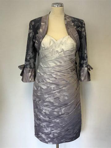 BRAND NEW MASCARA SILVER GREY FLORAL PRINT DRESS & BOLERO JACKET SIZE 12