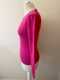 LK BENNETT PINK & RED ROUND NECK LONG SLEEVE MERINO WOOL JUMPER SIZE XS