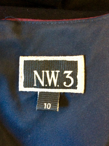 HOBBS NW3 NAVY & BURGUNDY SILK & WOOL BOW TRIM SHIFT DRESS SIZE 10