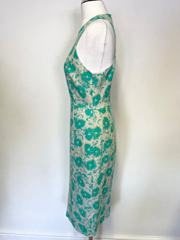 WHISTLES CREAM & GREEN FLORAL PRINT LINEN BLEND PENCIL DRESS SIZE 8