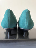 BRAND NEW JONES BOOTMAKER TEAL/ GREEN SUEDE MARY JANE KITTEN HEELS SIZE 7.5/41