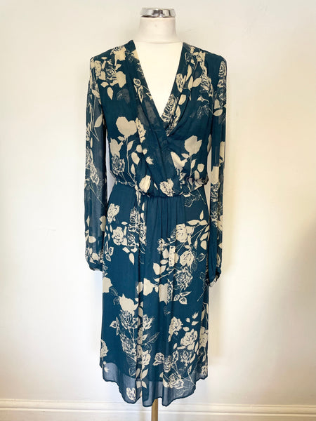GHOST TEAL FLORAL PRINT LONG SLEEVED TEA DRESS SIZE S