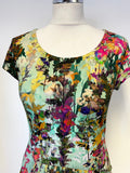 PERUVIAN CONNECTION GREEN &  MULTICOLOURED  FLORAL PRINT CAP SLEEVE FIT & FLARE DRESS SIZE XS