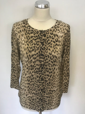 BRAND NEW JOSEPH A BLACK & BEIGE LEOPARD PRINT 3/4 SLEEVE CARDIGAN SIZE M