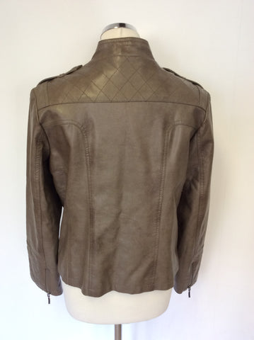 MARKS & SPENCER INDIGO BROWN FAUX LEATHER JACKET SIZE 14