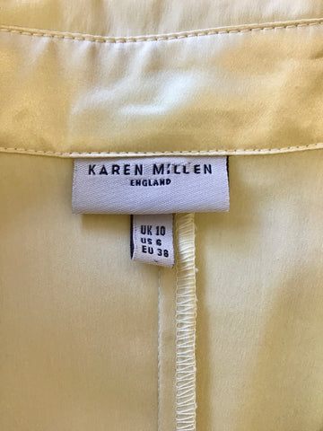 KAREN MILLEN LEMON COTTON & SILK TRIM SHORT SLEEVE BELTED DRESS SIZE 10