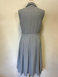 HOBBS LIGHT BLUE & NAVY SPOT SLEEVELESS DRESS SIZE 10