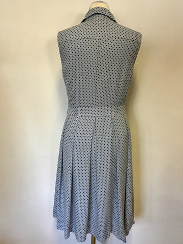 HOBBS LIGHT BLUE & NAVY SPOT SLEEVELESS DRESS SIZE 10