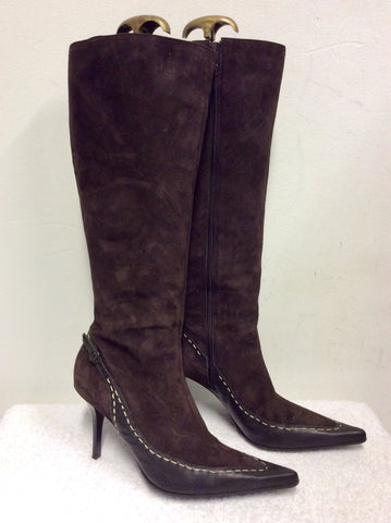 OPPUS DARK BROWN SUEDE & LEATHER HEELED BOOTS SIZE 7/40