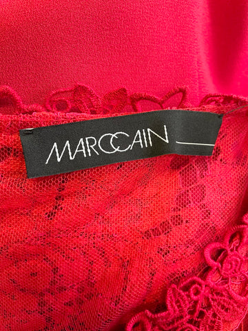 MARCCAIN RED LACE TRIMMED 3/4 SLEEVE A LINE DRESS SIZE 4 UK 14