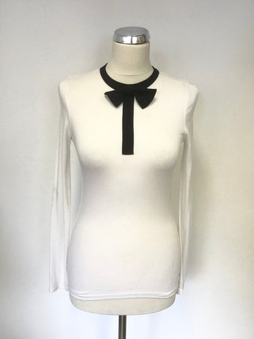 TED BAKER WHITE & BLACK TRIM LONG SLEEVE TOP SIZE 1 UK 8/10