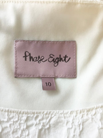 PHASE EIGHT WHITE EMBOSSED LACE PRINT SLEEVELESS PENCIL DRESS SIZE 10