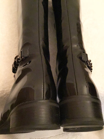 FINNISH DESIGNER PERTTI PALMROTH BLACK PATENT KNEE LENGTH BOOTS SIZE 5/38