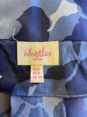WHISTLES BLUE FLORAL PRINT SILK SHORT SLEEVE SHIFT DRESS SIZE 8