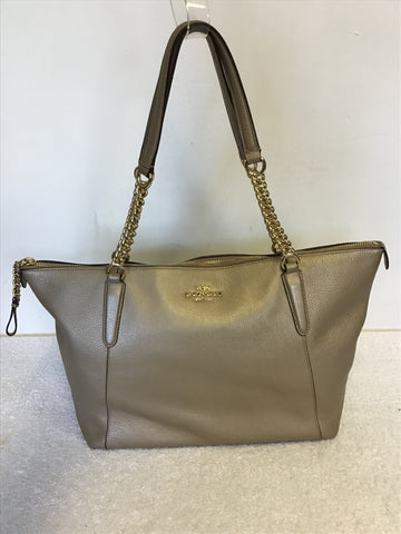 COACH PALE GOLD LEATHER TOTE BAG WITH GOLD CHAIN SHOULDER STRAPS