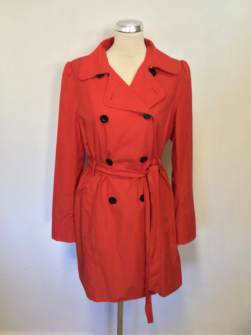 HOBBS RED DOUBLE BREASTED TIE BELT TRENCH COAT/ MAC SIZE 12