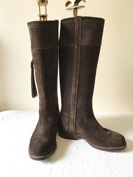 MOLOH TETBURY ENGLAND DARK BROWN SUEDE TASSEL TRIM BOOTS SIZE 3/36