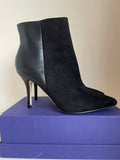 BRAND NEW NINE WEST BLACK FAUX SUEDE & FAUX LEATHER HEELED ANKLE BOOTS SIZE 7.5/41