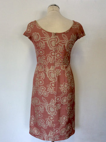 DAKS ROSE PINK & BEIGE PRINT SILK & COTTON BLEND CAP SLEEVE DRESS SIZE 10