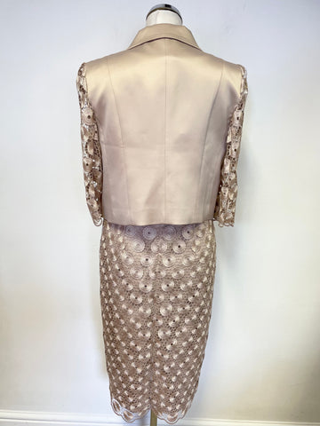 GOLD BY MICHAEL H CREAM & GOLD LACE TRIMMED SPECIAL OCCASION DRESS & JACKET SUIT SIZE 12