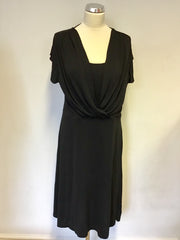 JAEGER BLACK WRAP ACROSS TOP CAP SLEEVE DRESS SIZE 14
