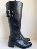 LK BENNETT BLACK LEATHER BUCKLE TRIM KNEE LENGTH BOOTS SIZE 3.5/36