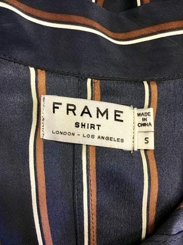 BRAND NEW FRAME NAVY VINTAGE STRIPE TIE NECK SILK SHIRT DRESS SIZE S