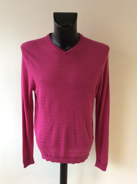TED BAKER DEEP PINK V NECK WOOL BLEND JUMPER SIZE 5 UK L
