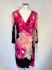 BRAND NEW CALVIN KLEIN BLACK & PINK FLORAL PRINT STRETCH PENCIL DRESS SIZE S