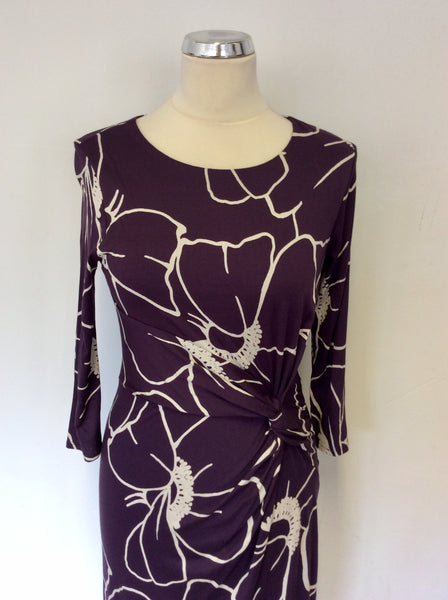 PHASE EIGHT MULBERRY & WHITE PRINT STRETCH JERSEY DRESS SIZE 10