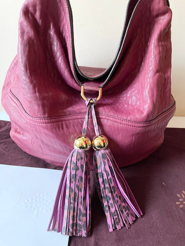 MULBERRY DEEP PINK LARGE LEATHER GRETA HOBO SHOULDER BAG