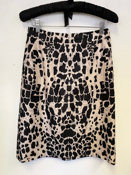 LK BENNETT ‘APPLE’ BALLERINA BLUSH & BLACK PRINT A-LINE SKIRT SIZE 8