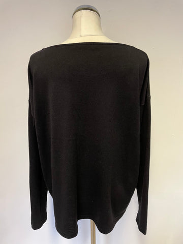 WEEKEND MAX MARA BLACK & WHITE PRINT SILK FRONT LONG SLEEVE FINE KNIT TOP SIZE L
