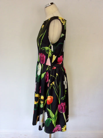 BRAND NEW LINDY BOP BLACK & BOLD FLORAL PRINT SWING DRESS SIZE 14