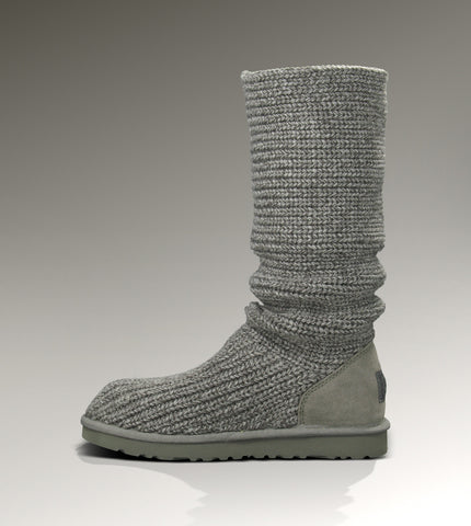 UGG GREY KNIT WOOL KNEE LENGTH BUTTON TRIM BOOTS SIZE 6.5/39