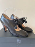 HOBBS BLACK LEATHER MINNIE LACE TIE HEELS SIZE 5/38