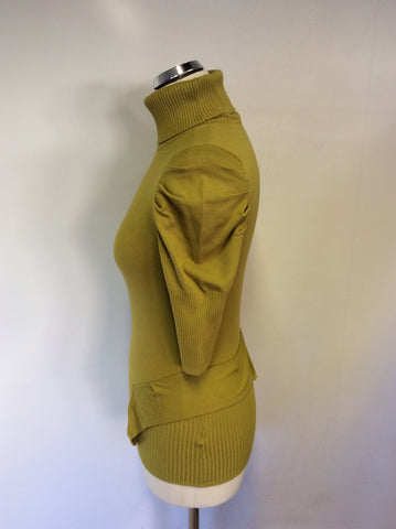 KAREN MILLEN MUSTARD PEPLUM TRIM POLO NECK JUMPER SIZE 2 UK 10/12