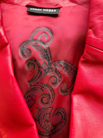 GERRY WEBER RED BUTTER SOFT LEATHER FITTED JACKET SIZE 14