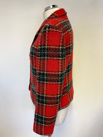 OUISET RED & GREEN CHECK WOOL BLEND JACKET SIZE 12