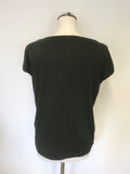 LUISA CERANO DARK GREEN SILK FRONT PRINT CAP SLEEVE TOP SIZE 14