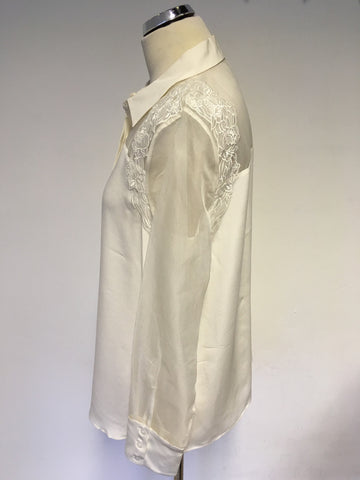 HOBBS INVITATION IVORY SILK & EMBROIDERED PART SHEER BLOUSE SIZE 14