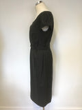 LK BENNETT DARK GREY WOOL CAP SLEEVE BELTED PENCIL DRESS SIZE 12
