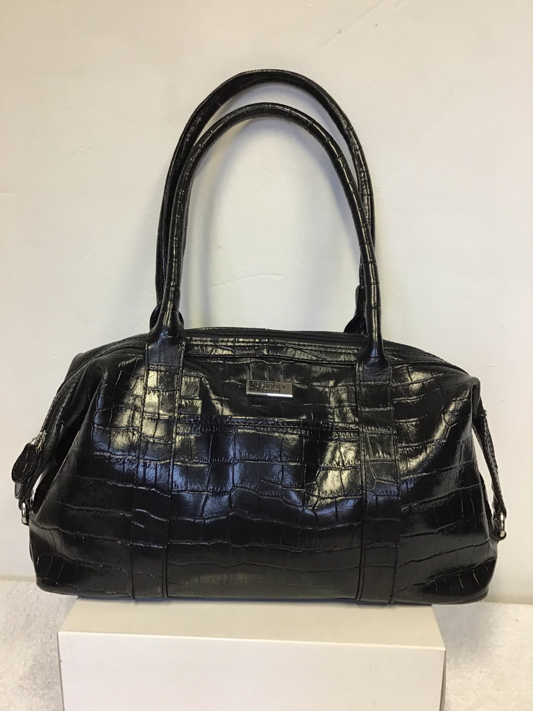 osprey black shoulder bag OSPREY BLACK MOCK CROC LEATHER SHOULDER BAG – Whispers Dress Agency
