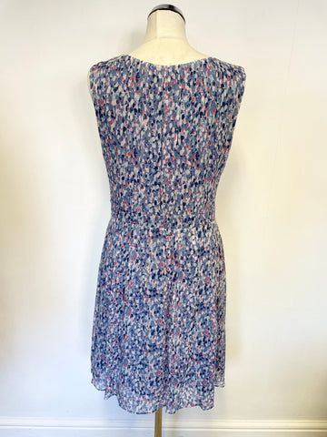 JIGSAW BLUE & PINK PRINT SILK SLEEVELESS FIT & FLARE DRESS SIZE 12