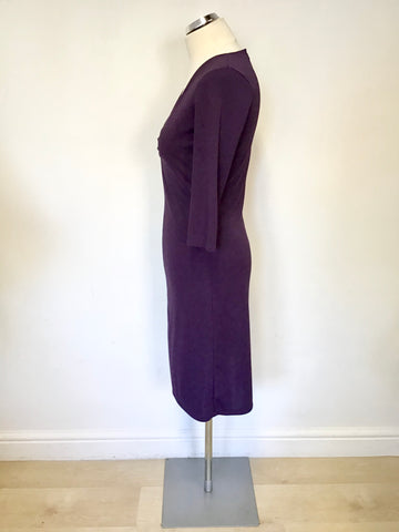 REISS DARK PURPLE V NECKLINE 3/4 SLEEVE DRESS SIZE 8